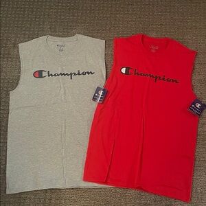 Champion Sleeveless Shirts Mens M- Gray and Red